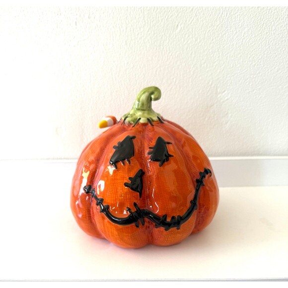 Other - 2018 Blue Sky Heather Goldminc Stitched Pumpkin Halloween Ceramic Decor Candy Co
